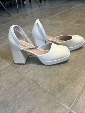 Classic White Platform Mary Jane Heels Bridal Wedding